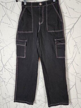 Sweet Envy Cotton Stretch Contrast Stitch High Waist Cargo Pants